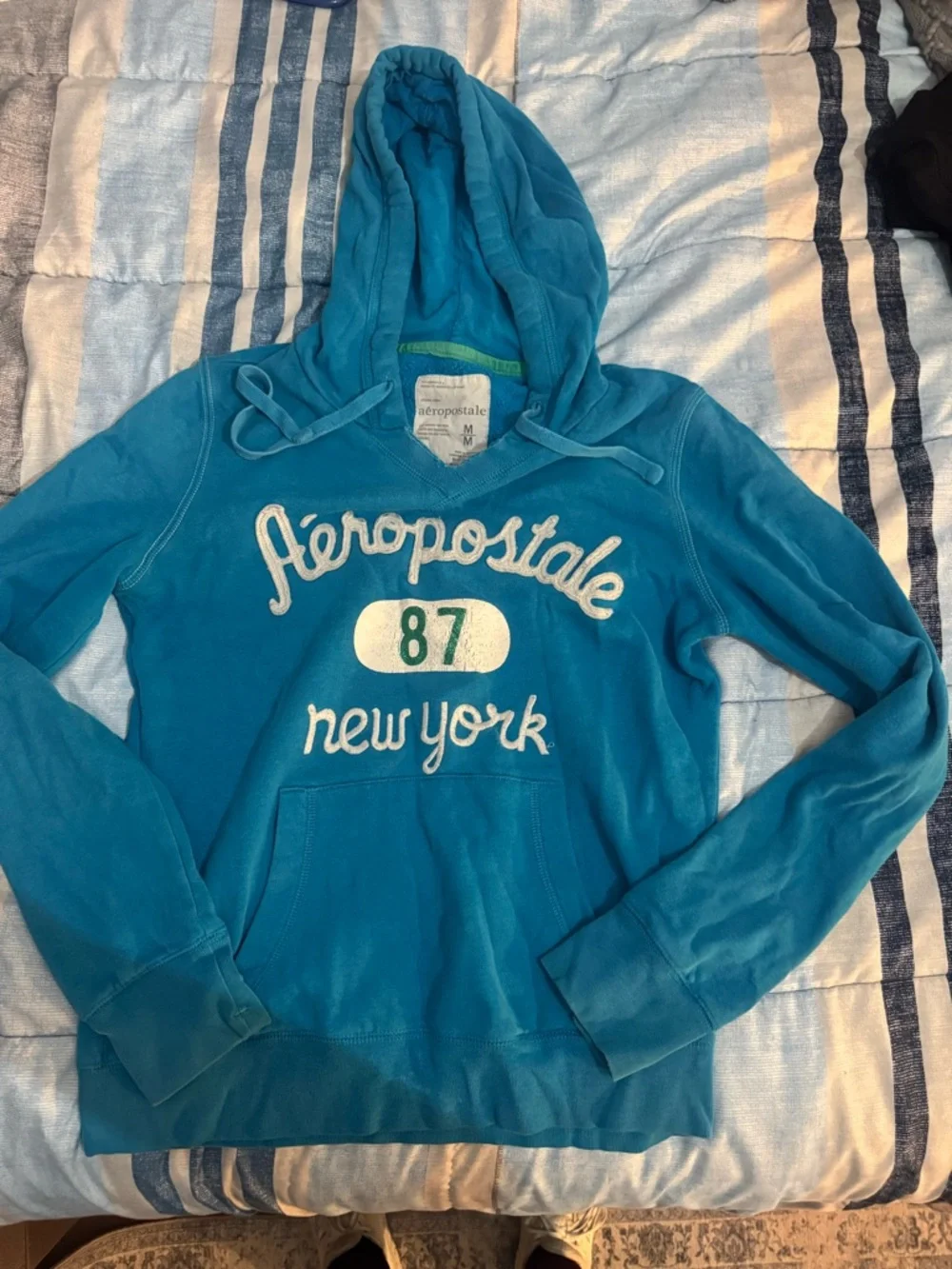 Aeropostale Bright Teal Blue Fleece Hoodie Interior - Picture 1 of 3
